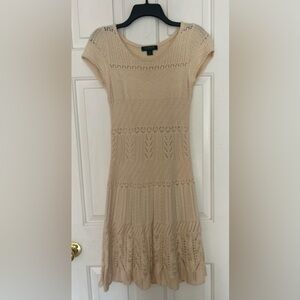 Ralph Lauren Beige Crochet Knit Midi Dress. Size XS. EUC.
